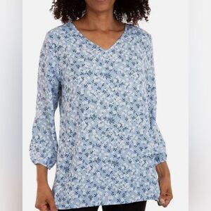 Mario Serrani Floral Blue Women's V Neck Top